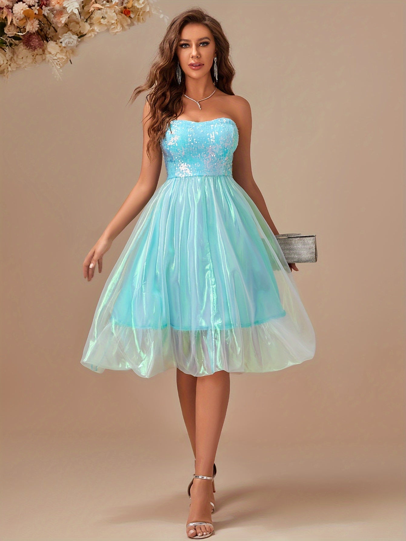 Sixsr Sequin Off Shoulder Tube Dress, Elegant Sleeveless Dress For Party & Banquet, Women's Clothing