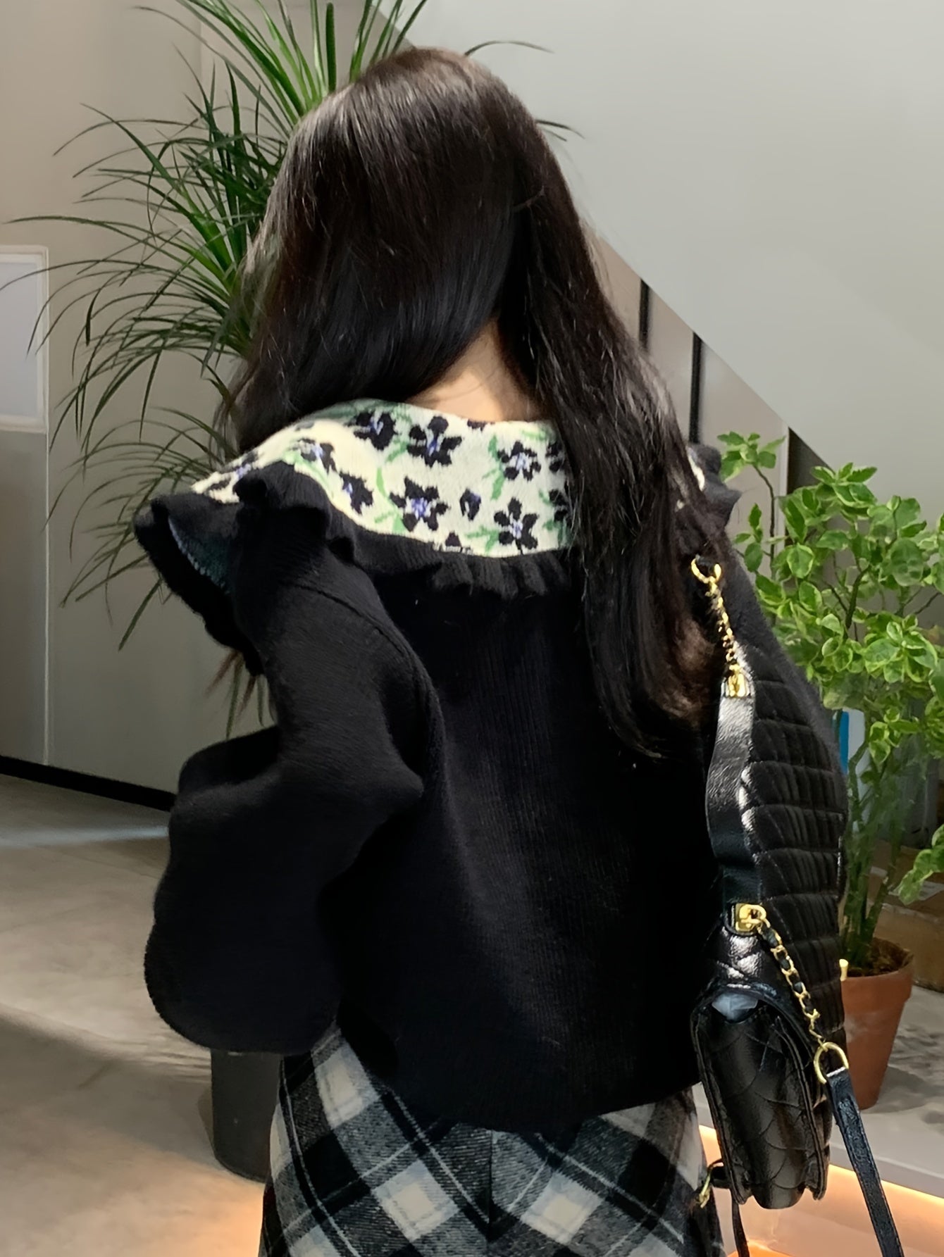 Sixsr Floral Pattern Ruffle Trim Lapel Sweater, Casual Long Sleeve Button Sweater For Fall & Winter, Women's Clothing