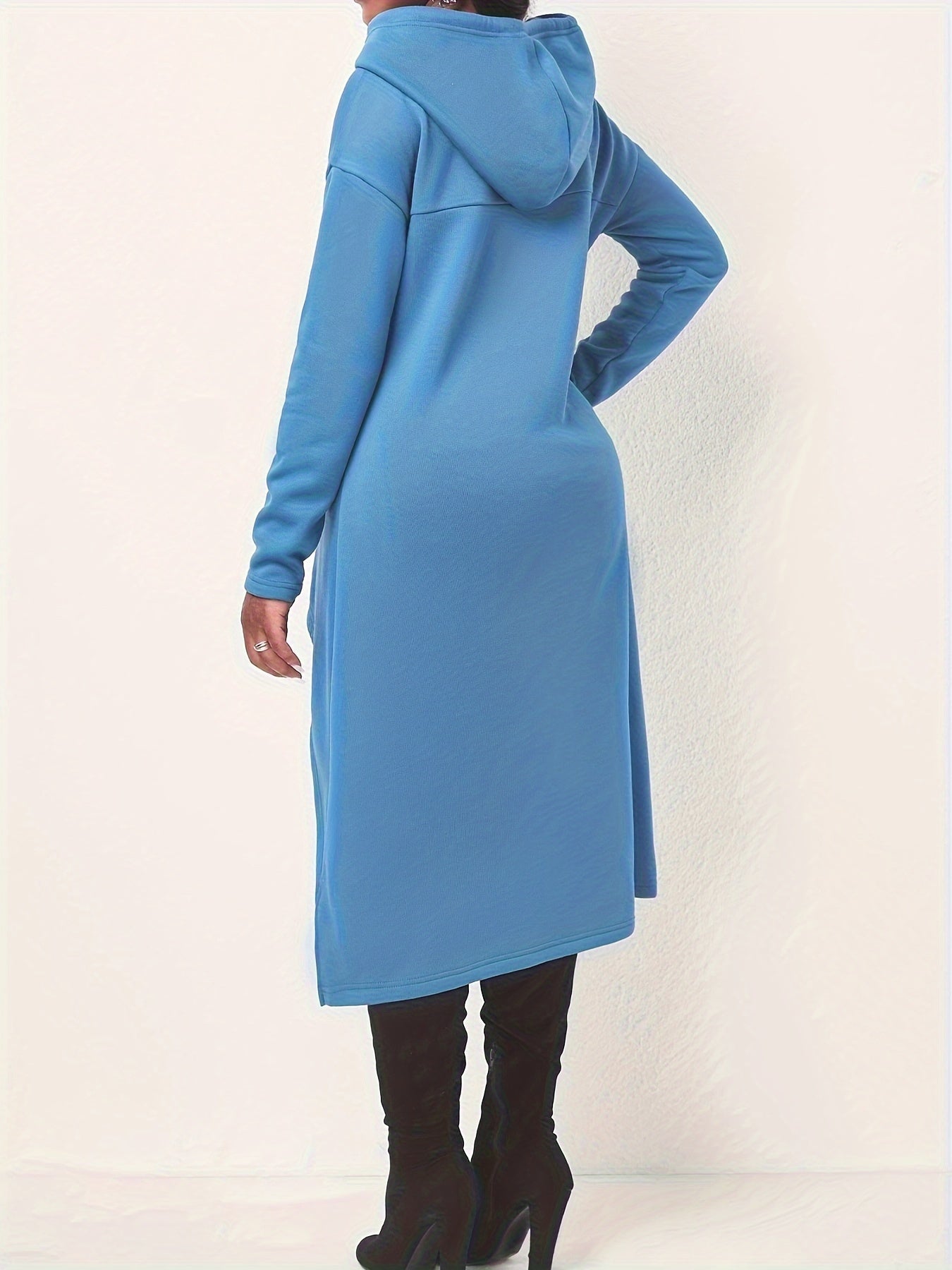 Sixsr Solid Color Hig-low Hoodie, Casual Long Sleeve Drawstring Hoodie Sweatshirt, Women's Clothing