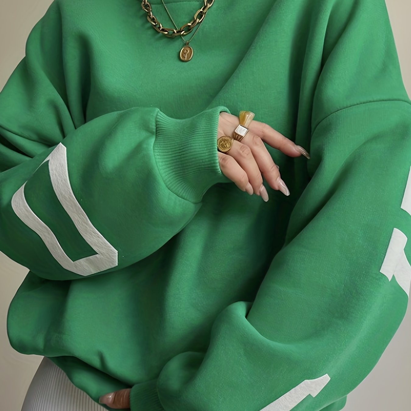 Sixsr Women Oversized Thermal Letter Graphic Print Sweatshirt Aesthetic Crew Neck Long Sleeve Drop Shoulder Pullover