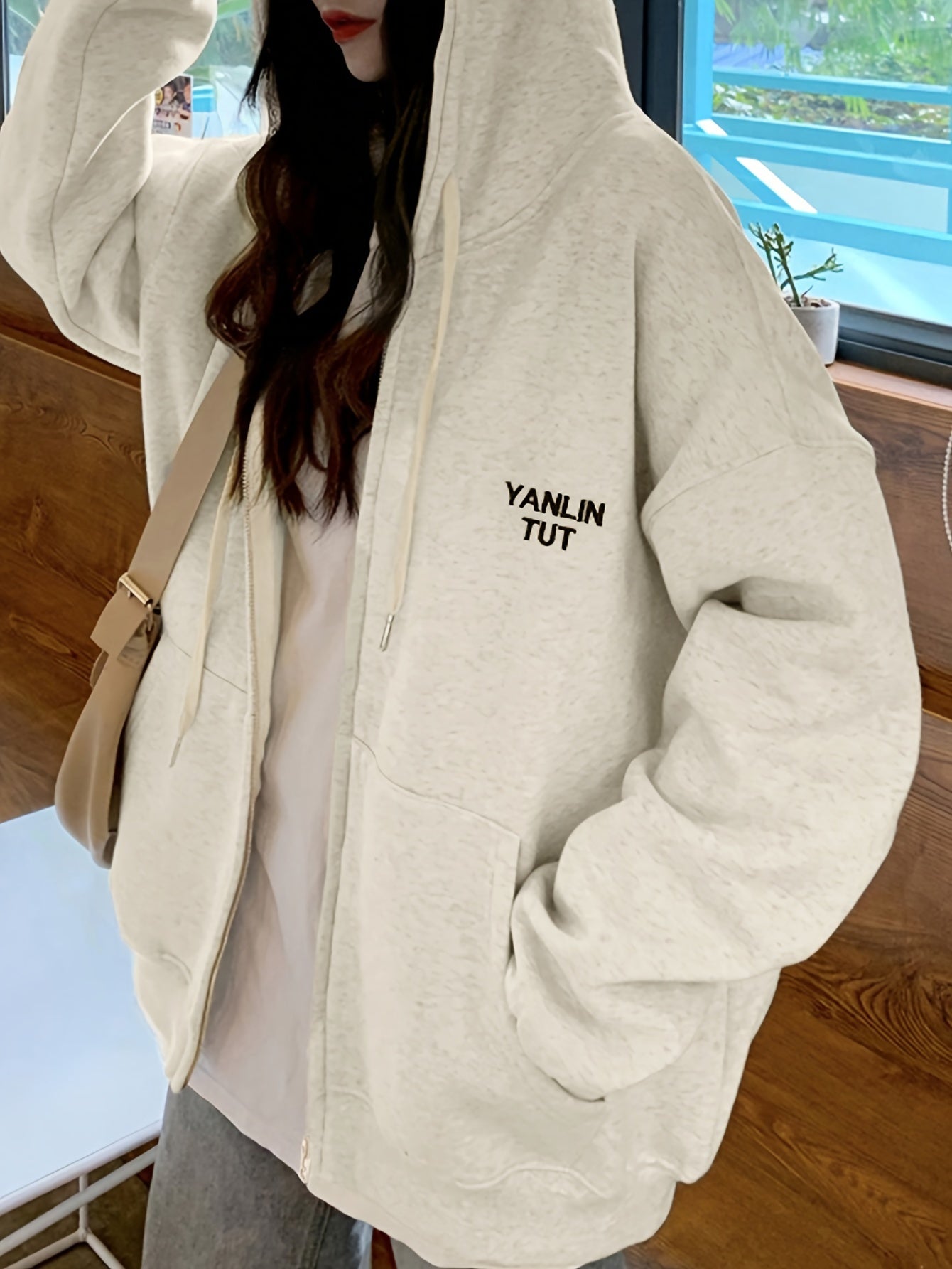 Sixsr Zipper Drawstring Hooded, Casual Long Sleeve With Pocket Hooded, Women's Clothing