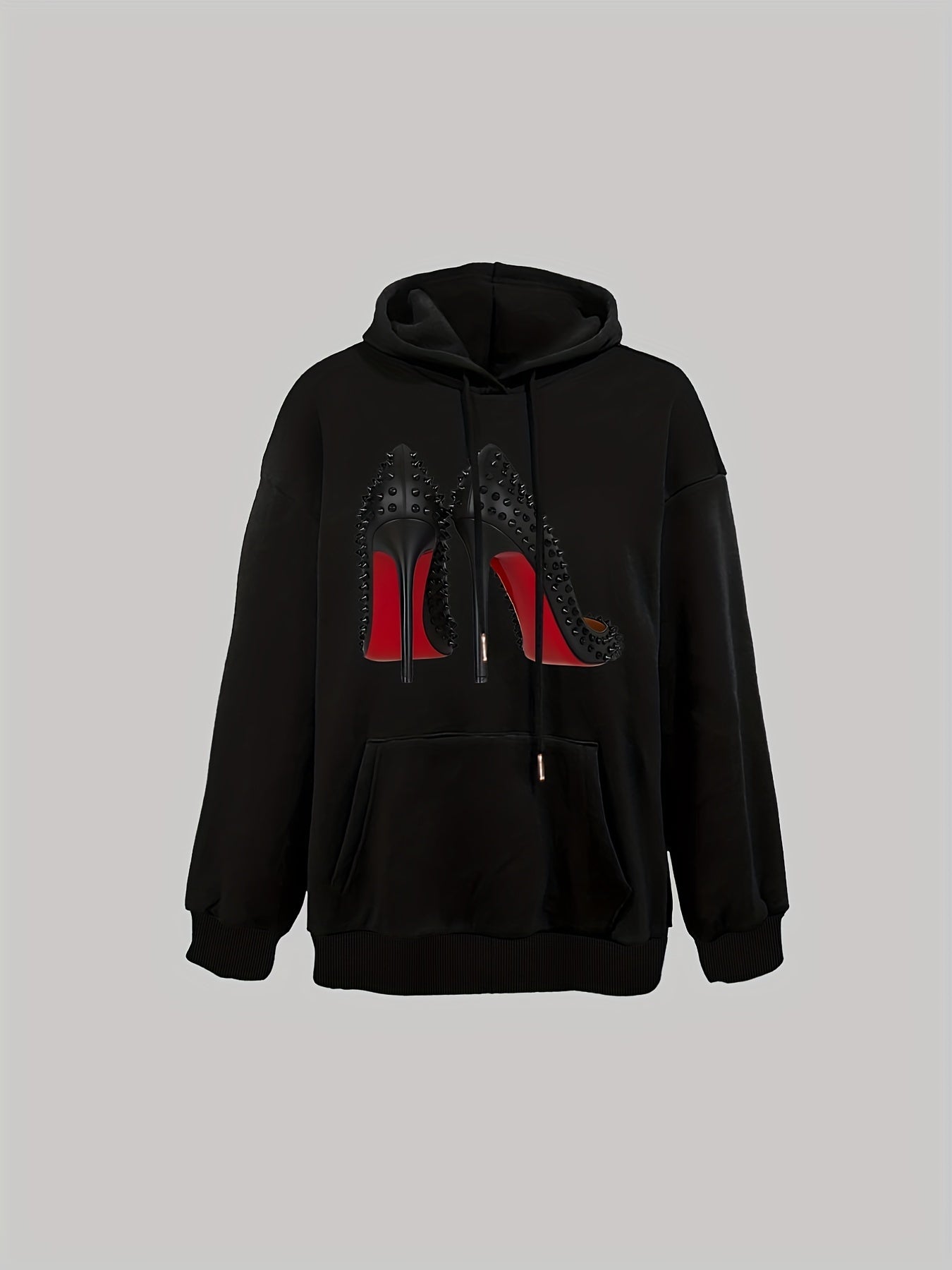Sixsr High Heels Print Hoodie, Casual Pocket Long Sleeve Drawstring Hoodies Sweatshirt, Women's Clothing