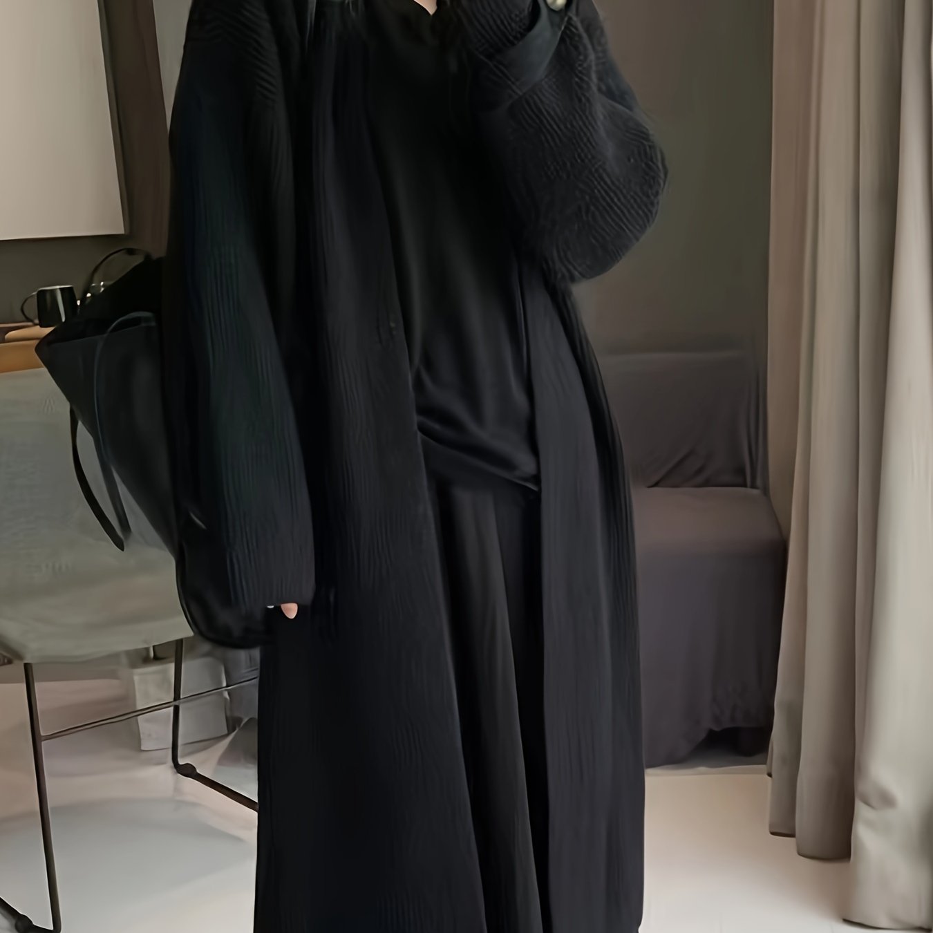 Sixsr Elegant Open Front Solid Cardigan, Long Sleeve Midi Length Cardigan For Fall & Winter, Women's Clothing