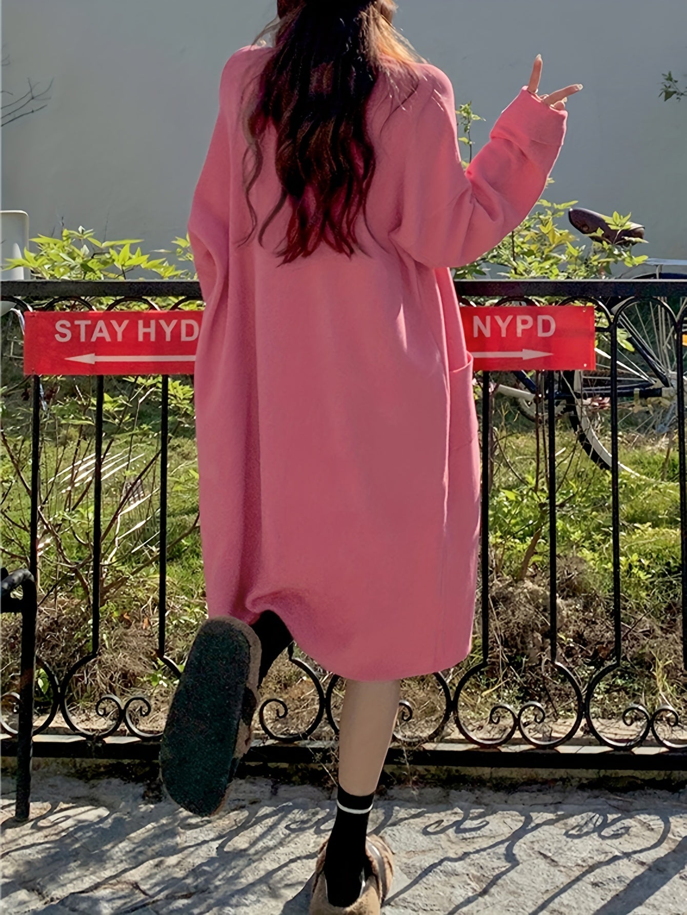 Sixsr Solid Open Front Cadigan, Casual Long Sleeve Drop Shoulder Outwear, Women's Clothing