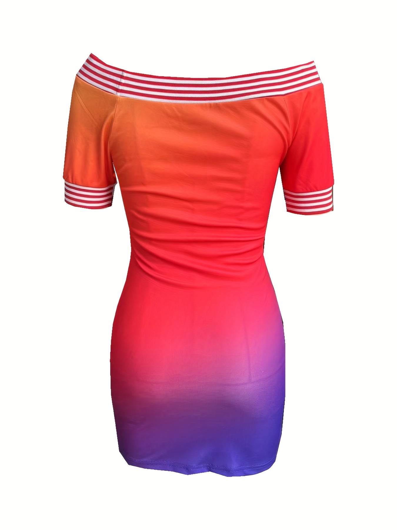 Letter Print Gradient Dress, Casual Off Shoulder Short Sleeve Dress, Women's Clothing