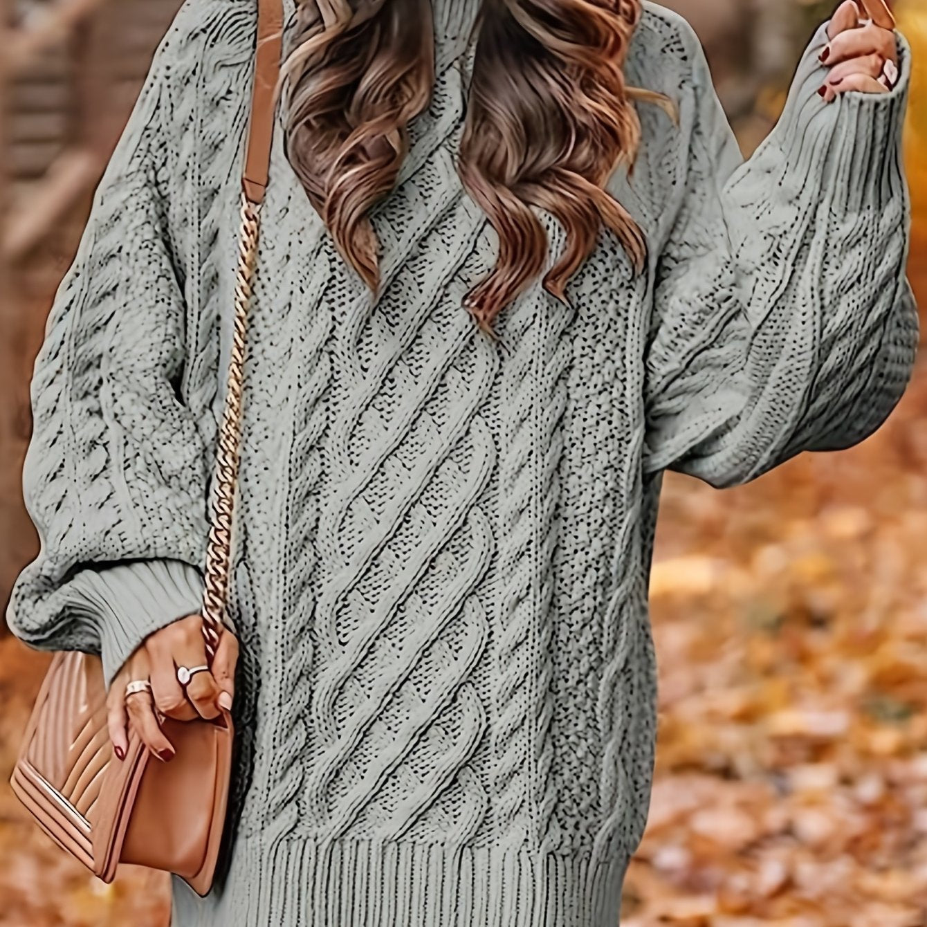 Sixsr Cable Knit Sweater Dress, Casual Solid Long Sleeve Dress, Women's Clothing