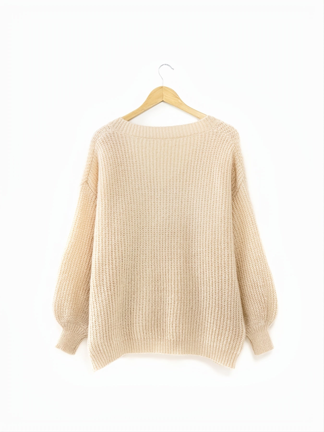 Sixsr Plus Size Waffle Pattern V Neck Sweater, Women's Plus Slight Stretch Long Sleeve Casual Sweater