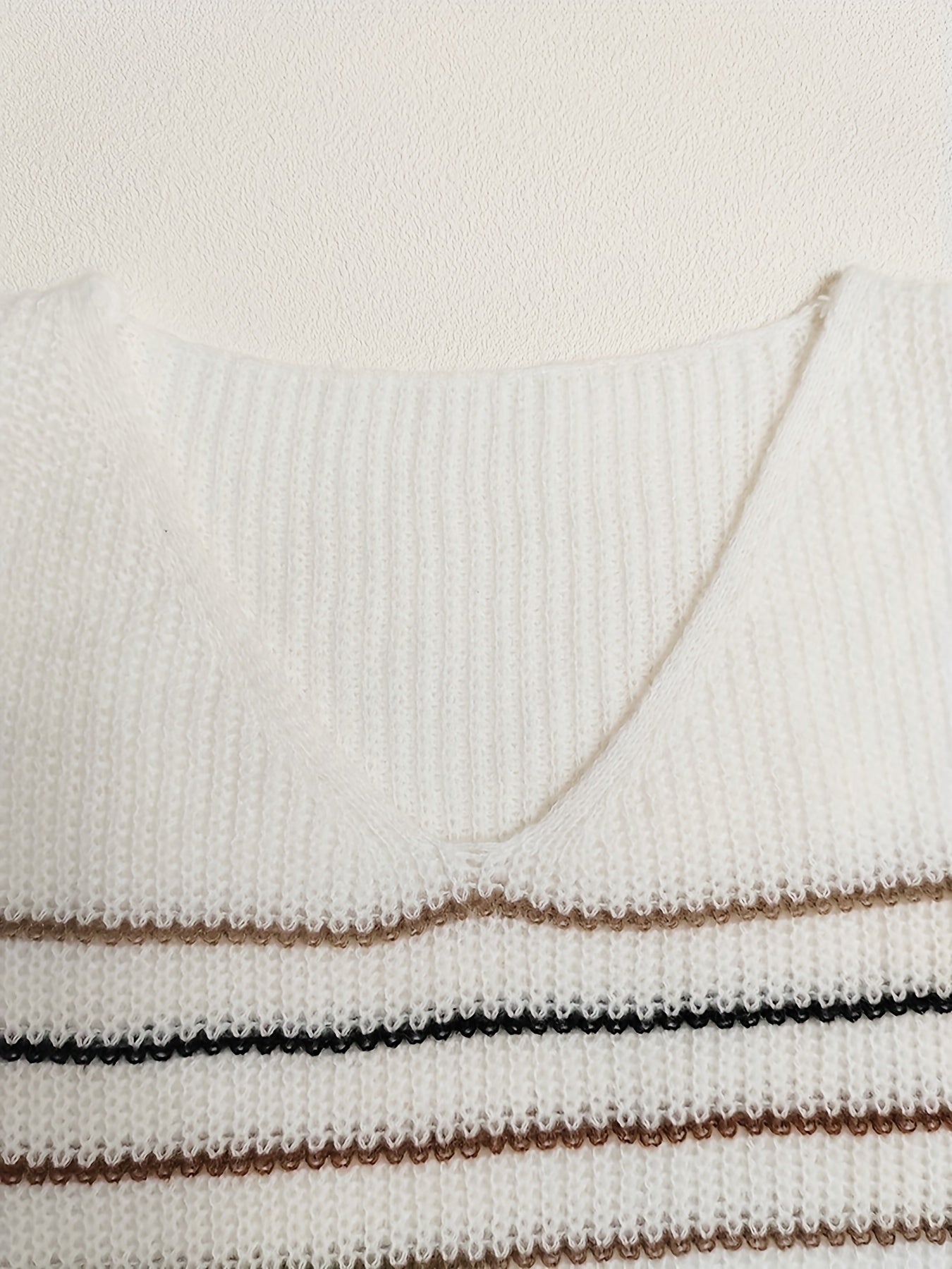 Sixsr Striped Print Knit Sweater, Casual V Neck Long Sleeve Sweater, Women's Clothing