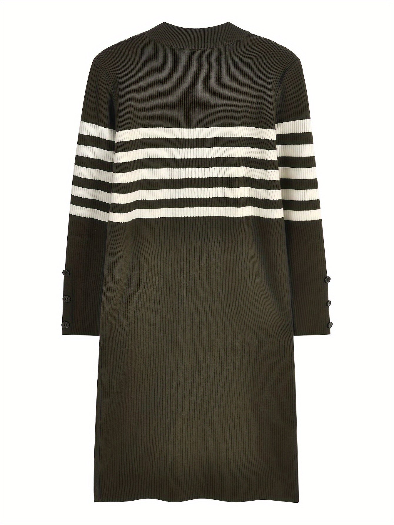 Sixsr Striped Pattern Split Hem Dress, Casual Long Sleeve Dress For Spring & Fall, Women's Clothing