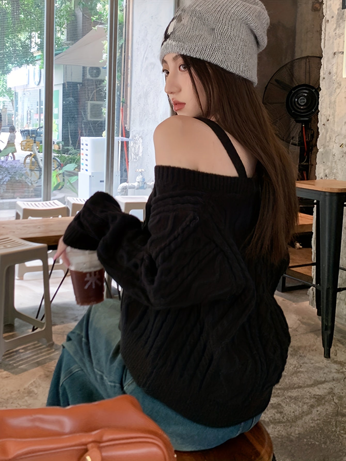 Sixsr Solid Off Shoulder Cable Knit Cardigan, Casual Button Down Fashion Sweater, Women's Clothing