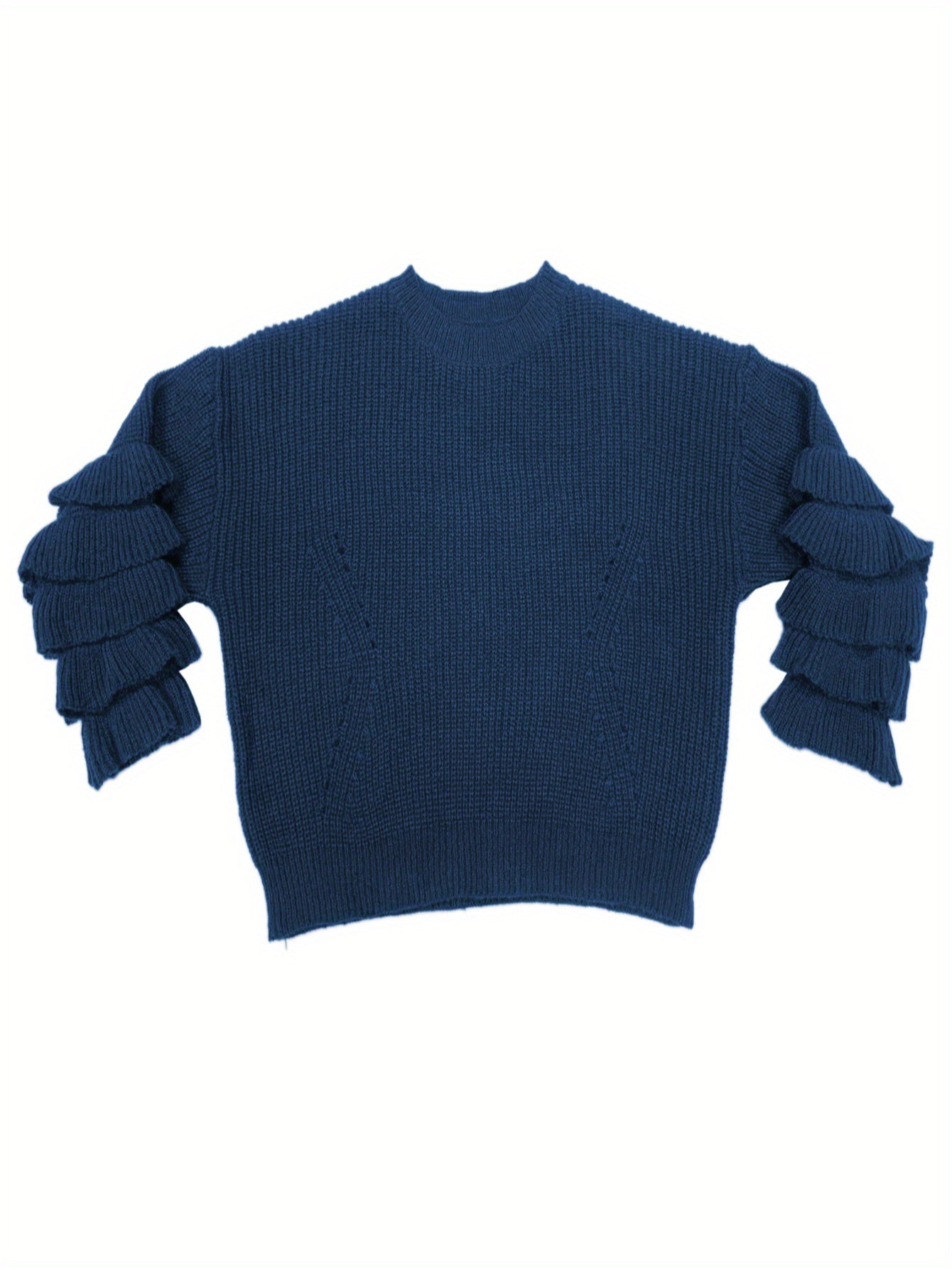 Sixsr Plus Size Elegant Sweater, Women's Plus Solid Layered Sleeve Round Neck Pullover Sweater