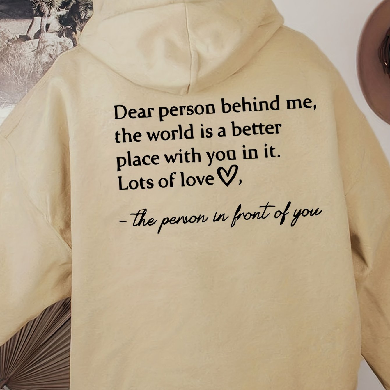 Sixsr Plus Size Casual Sweatshirt, Women's Plus Heart & Letter Print Long Sleeve Drawstring Hoodie