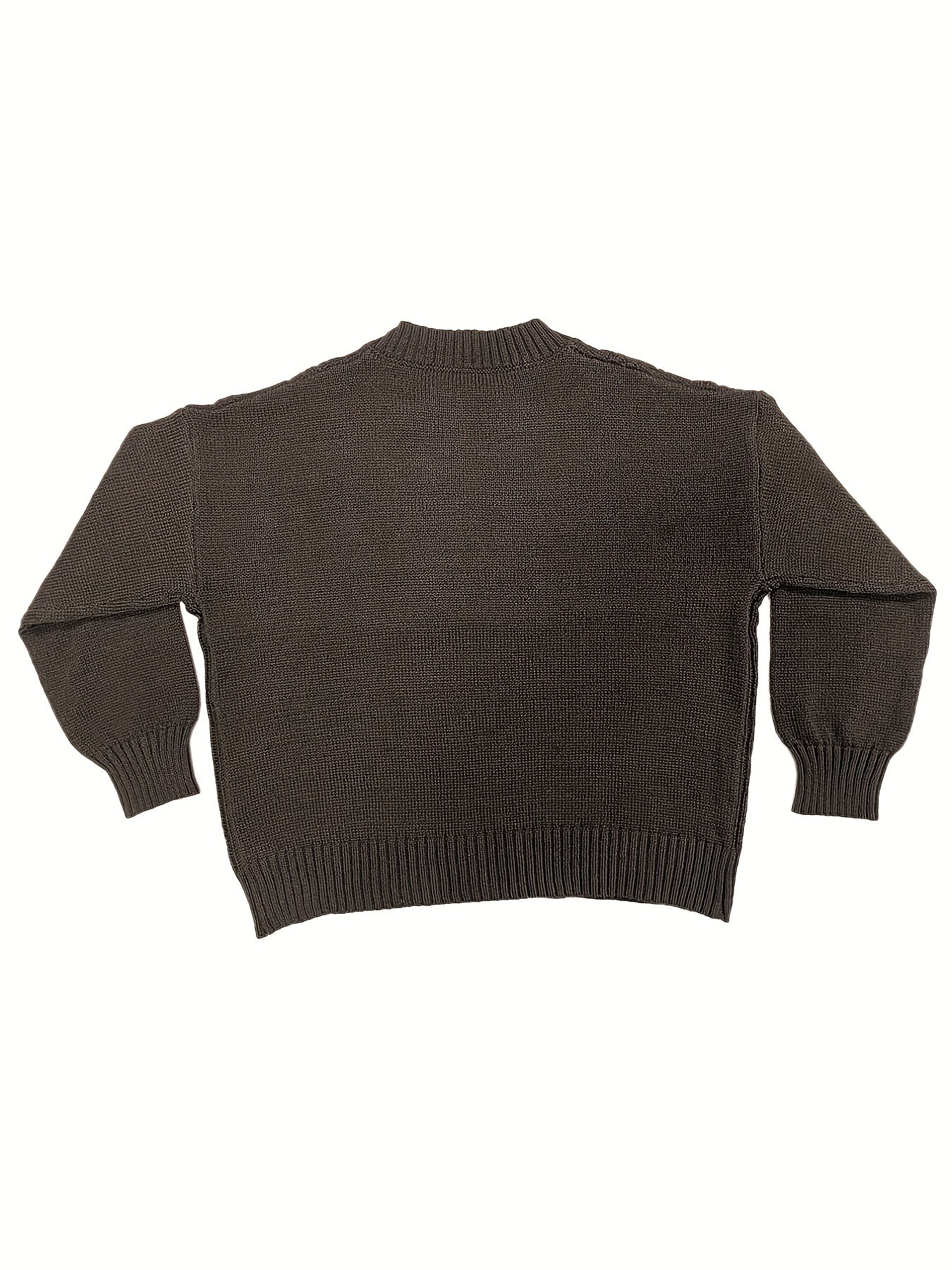 Sixsr Plus Size Casual Sweater, Women's Plus Solid Jacquard Long Sleeve Notched Neck Slight Stretch Sweater