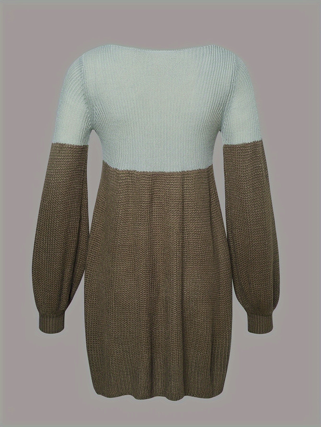 Color Block Crew Neck Sweater Dress, Causal Long Sleeve Ruffle Hem Knitted Dress, Women's Clothing