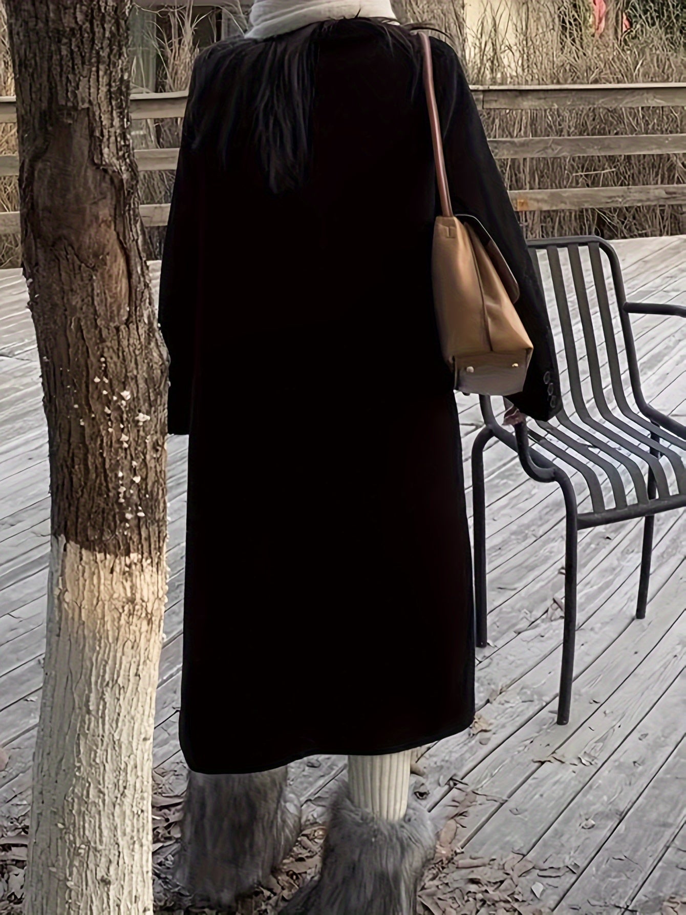Sixsr Solid Double-breasted Overcoat, Casual Long Sleeve Lapel Warm Outwear For Fall & Winter, Women's Clothing