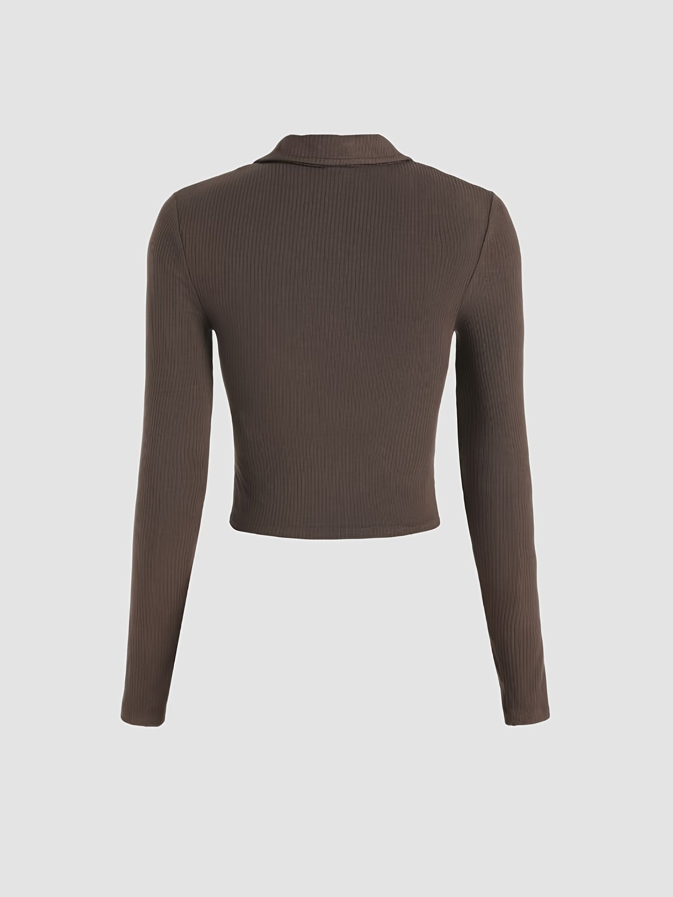 Sixsr Solid Polo Neck Long Sleeve Skinny Shirt, Mature Stylish Short Length Spring & Fall Shirt, Women's Clothing