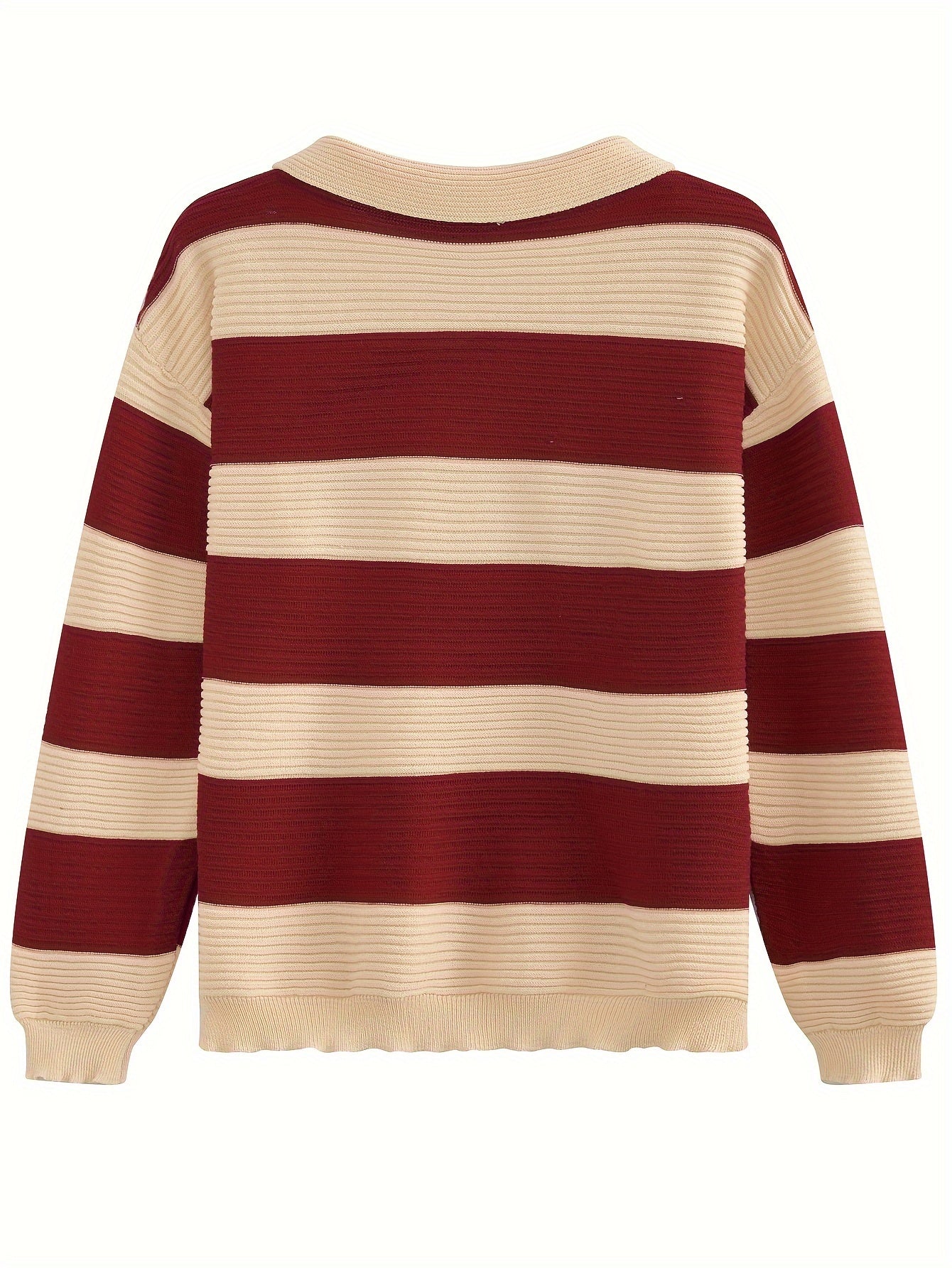 Sixsr Striped Tie Neck Pullover Sweater, Casual Long Sleeve Drop Shoulder Sweater, Women's Clothing