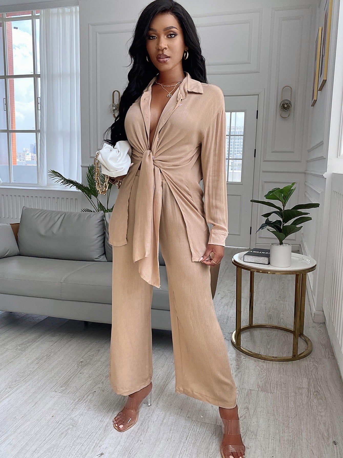 Stylish Women's Blouse and Wide Leg Pants Set - Perfect for Any Occasion