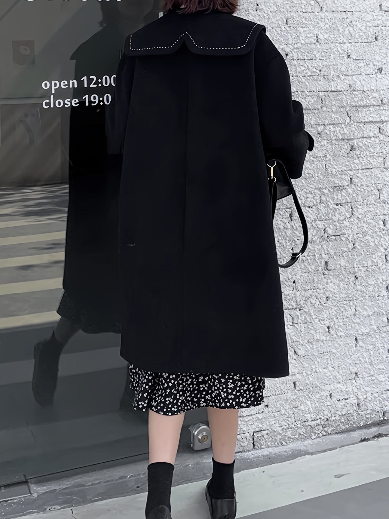 Sixsr Peter Pan Collar Patched Pockets Overcoat, Preppy Long Sleeve Button Front Overcoat, Women's Clothing