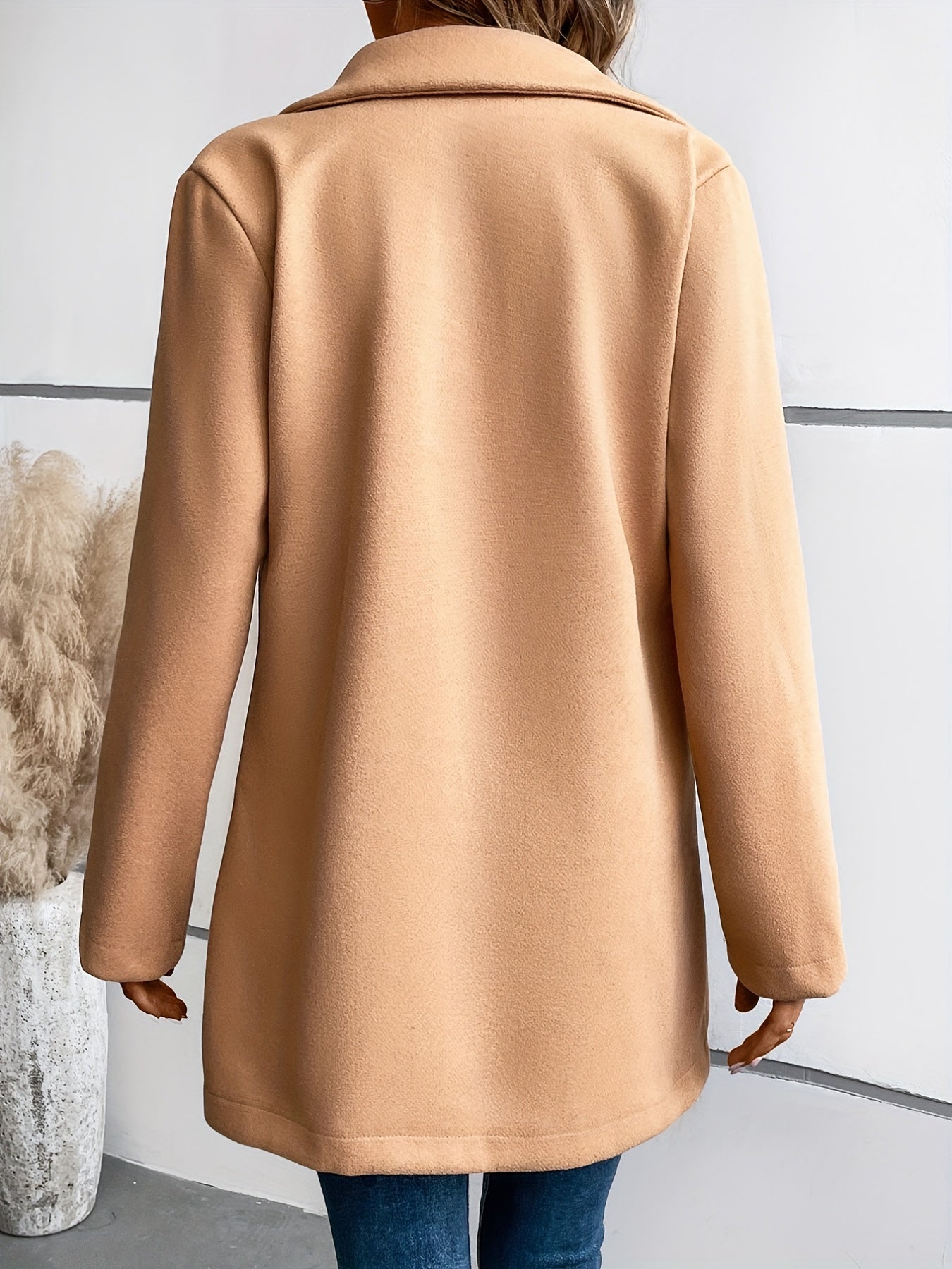 Belted Double Breasted Pocket Trench Coat, Casual Lapel Neck Long Sleeve Coat, Women's Clothing