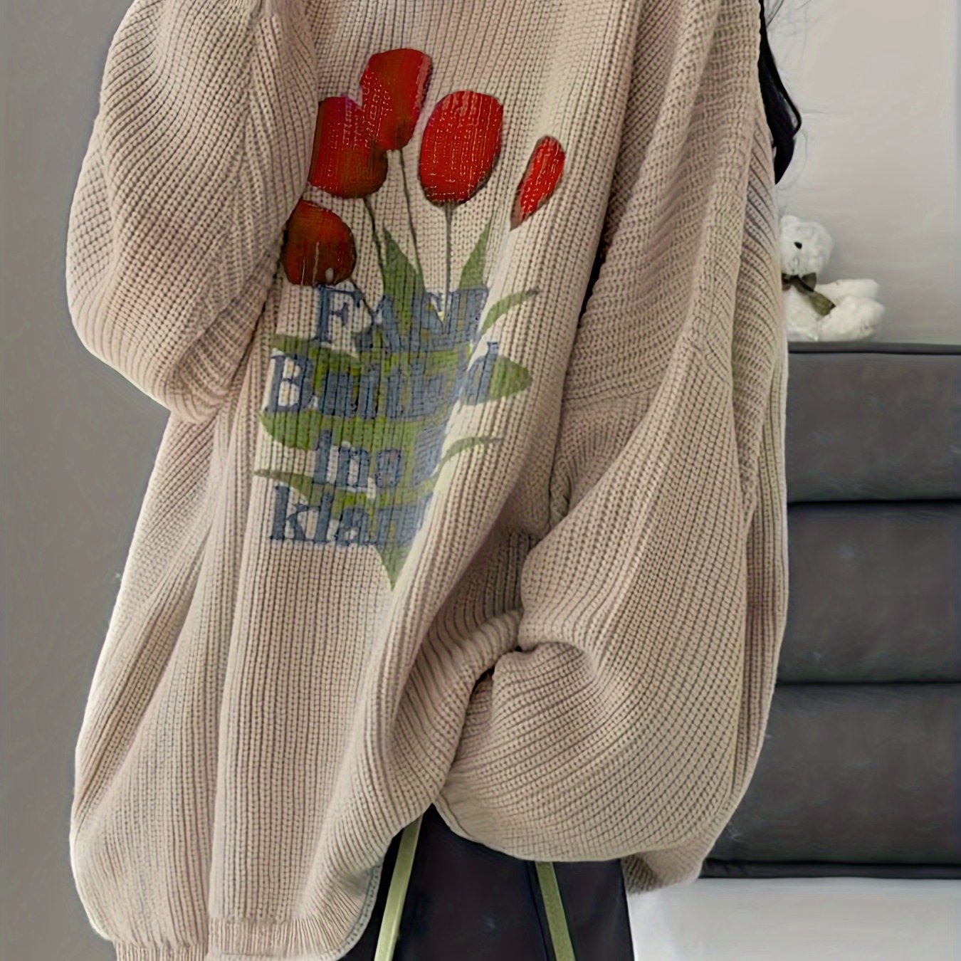 Sixsr Floral Pattern Knitted Pullover Sweater, Casual Long Sleeve Sweater For Fall & Winter, Women's Clothing