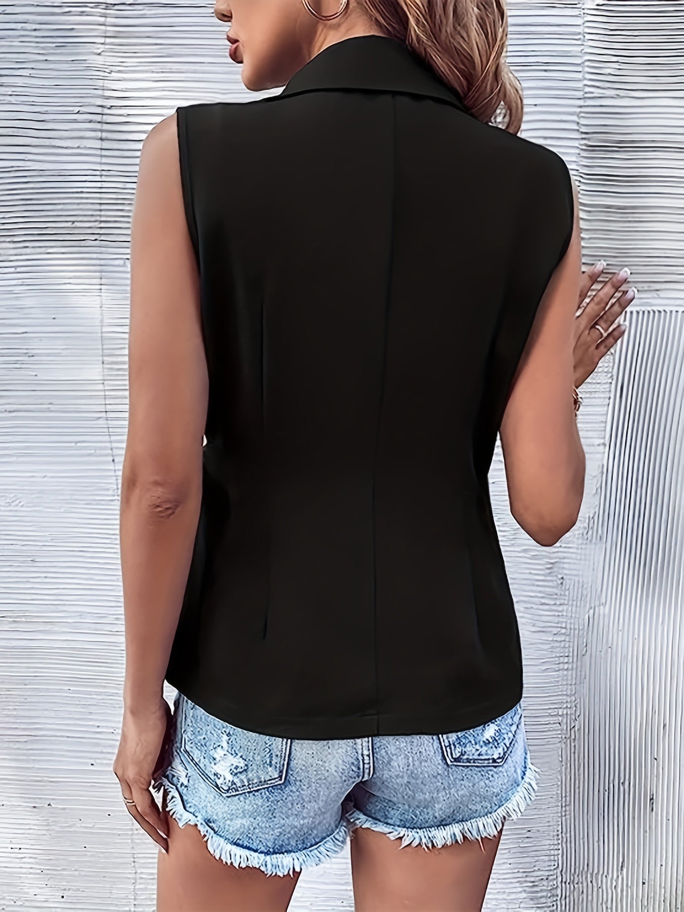 Sixsr Plus Size Elegant Blazer, Women's Plus Solid Side Knot Double Breast Button Lapel Collar Asymmetric Hem Slight Stretch Blazer Vest