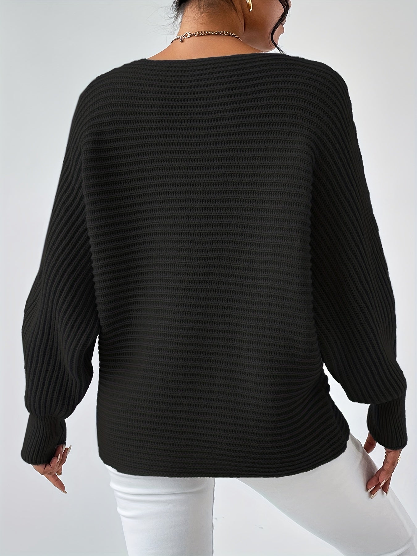 Sixsr Solid Boat Neck Sweater, Casual Batwing Sleeve Sweater For Fall & Winter, Women's Clothing