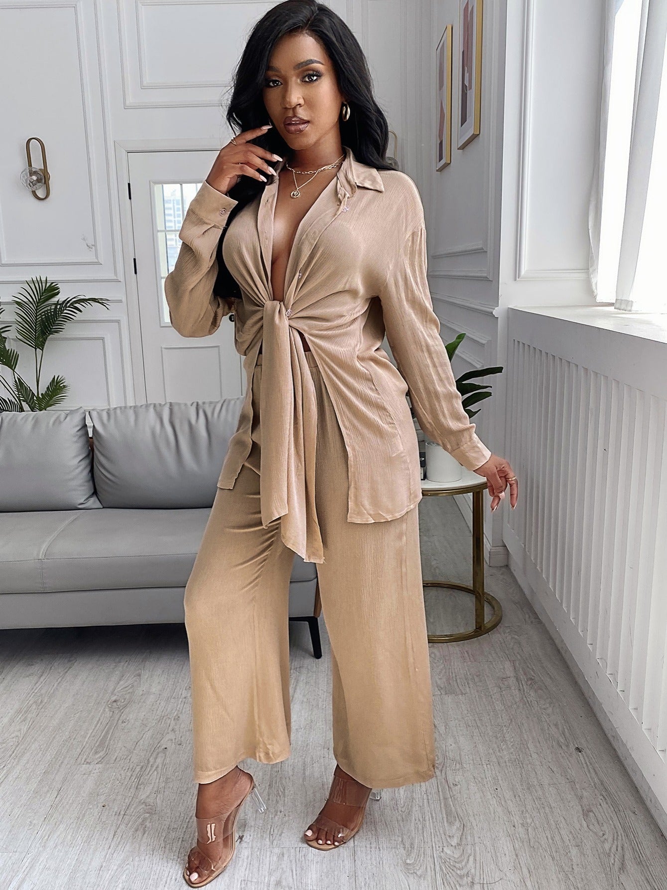 Stylish Women's Blouse and Wide Leg Pants Set - Perfect for Any Occasion