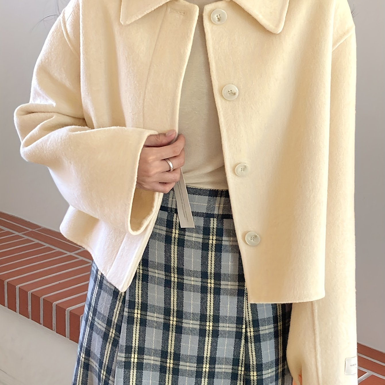 Sixsr Button Front Lapel Neck Jacket, Casual Solid Color Long Sleeve Coat For Fall & Winter, Women's Clothing