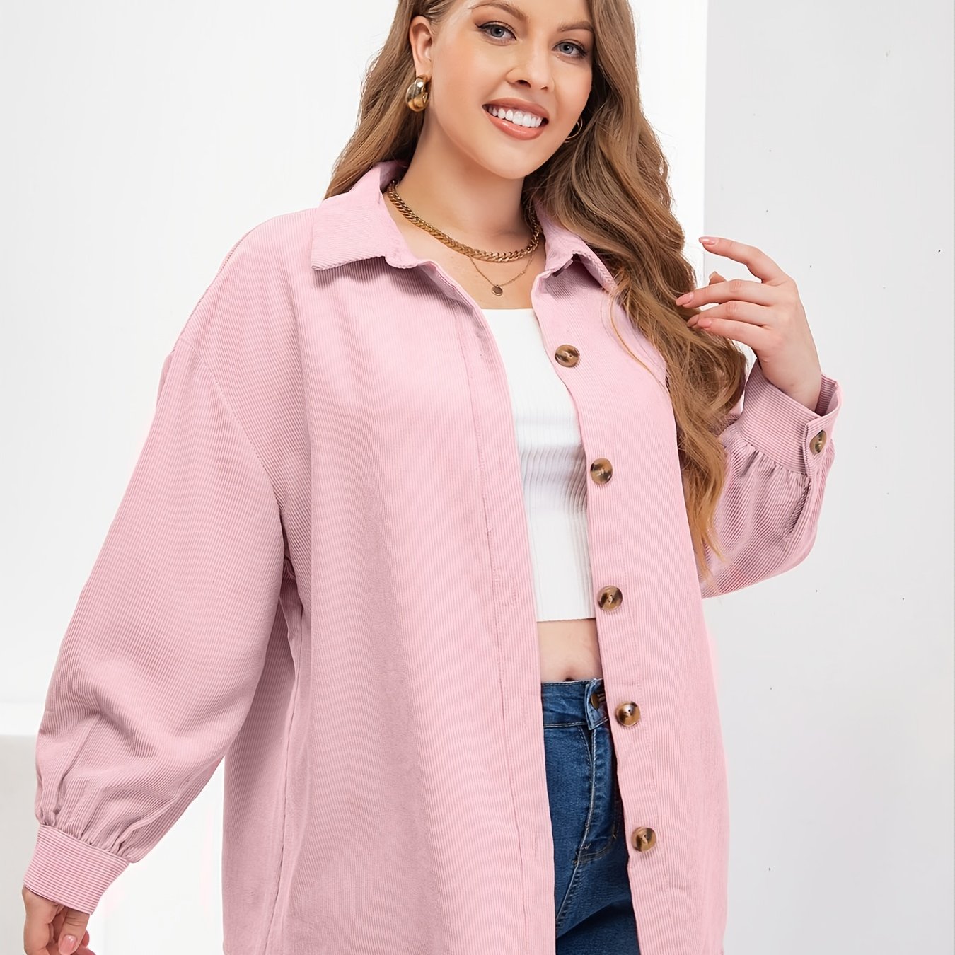 Sixsr Plus Size Solid Button Front Rib Knit Jacket, Women's Plus Casual Fall Winter Outerwear Coat