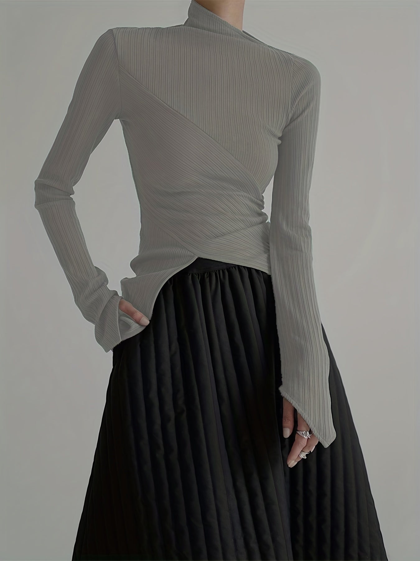Sixsr Elegant Long Sleeve Basic T-Shirts, Solid Casual T-Shirts For Spring & Fall, Women's Clothing
