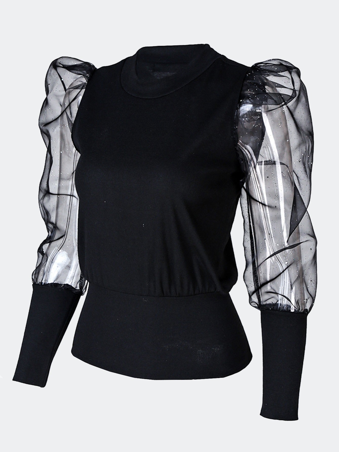 Sixsr Women's T-Shirt Puff Sleeve Solid Crew Neck T-Shirts