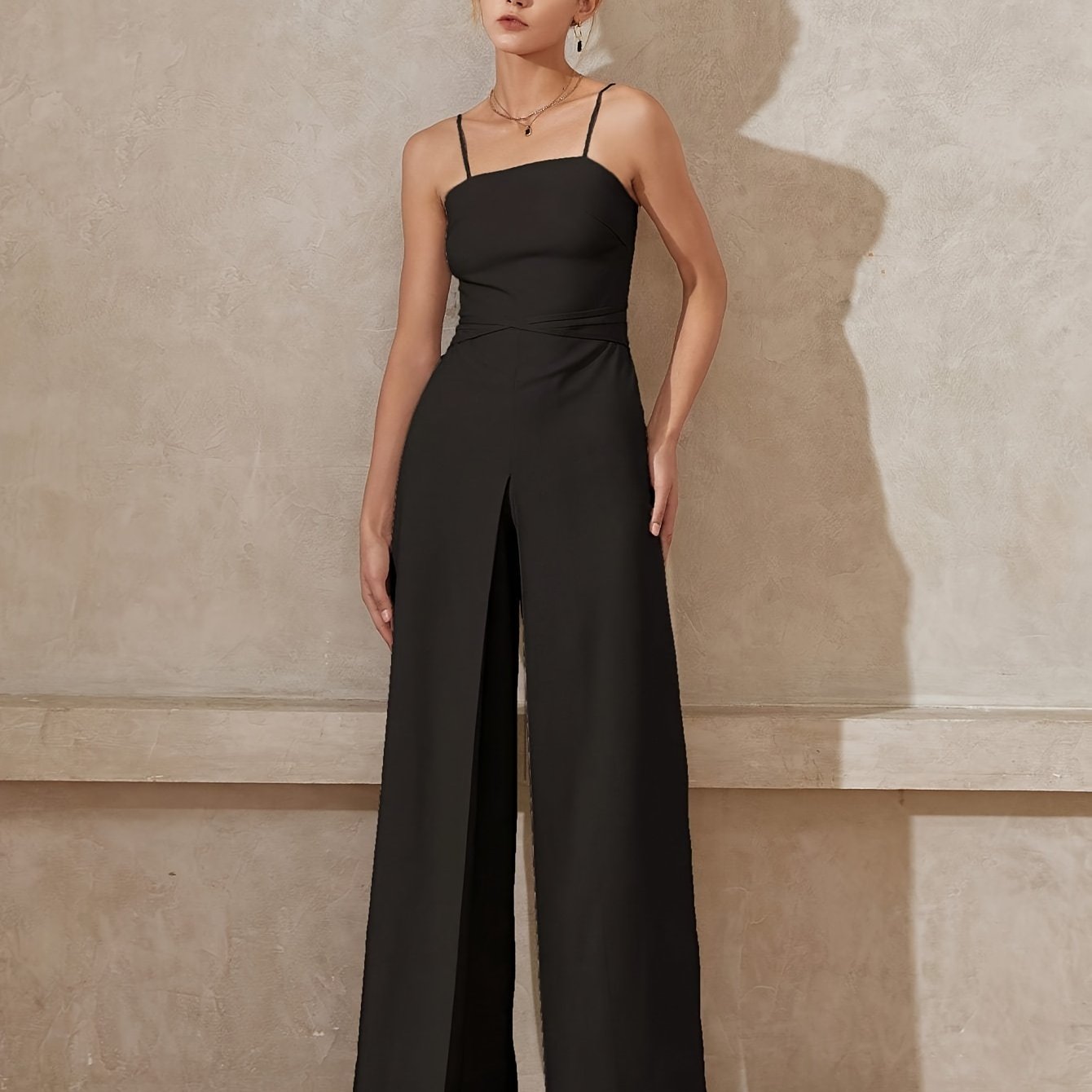 Sixsr Solid Tie Back Cami Jumpsuit, Elegant Sleeveless Wide Leg Jumpsuit For Spring & Summer, Women's Clothing