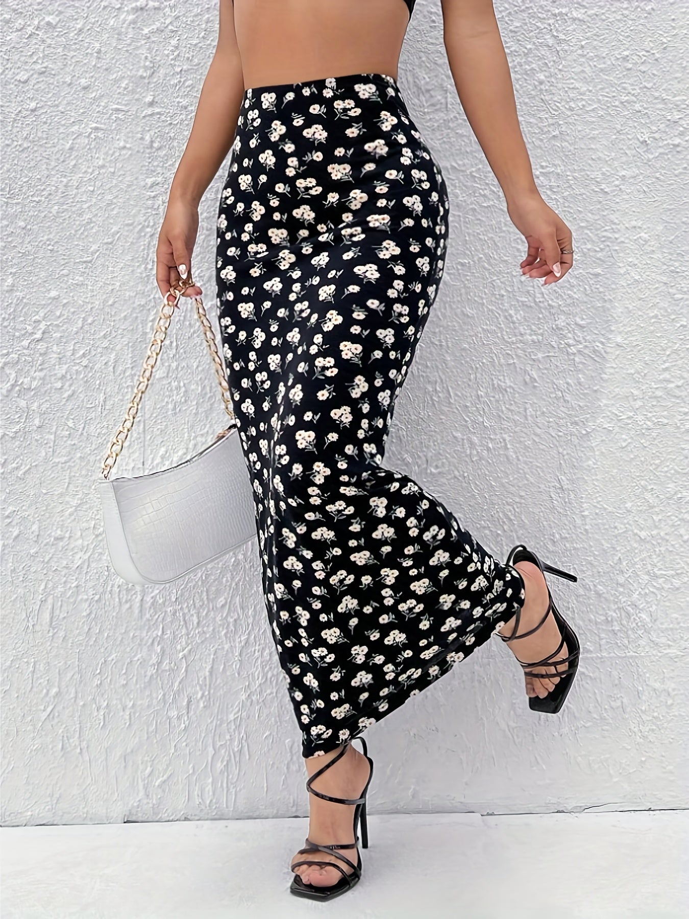 Sixsr Floral Print High Waist Mermaid Skirt, Elegant Bodycon Maxi Skirt, Women's Clothing
