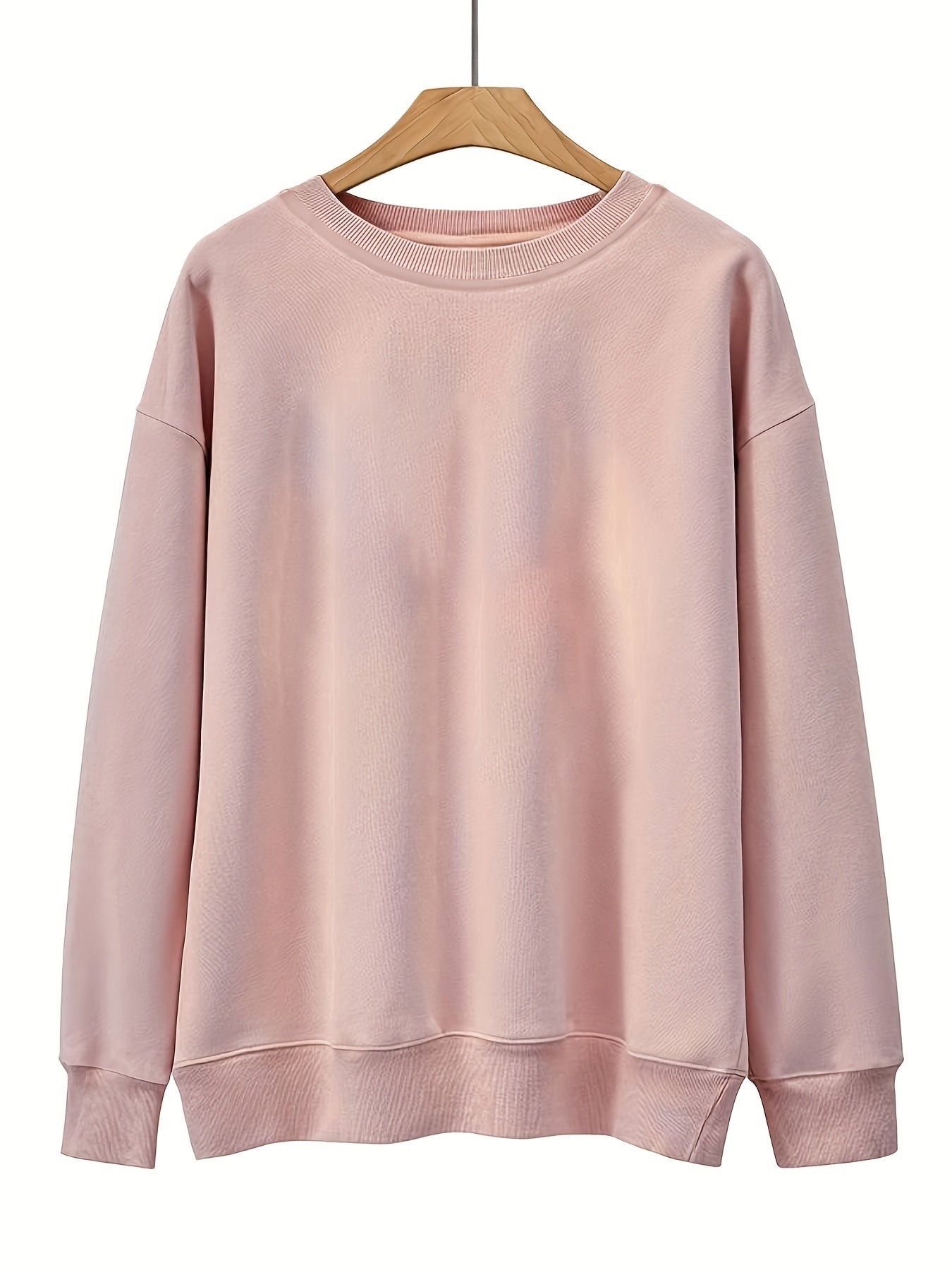 Sixsr Plus Size Casual Sweatshirt, Women's Plus Solid Long Sleeve Drop Shoulder Round Neck Slight Stretch Pullover Sweatshirt