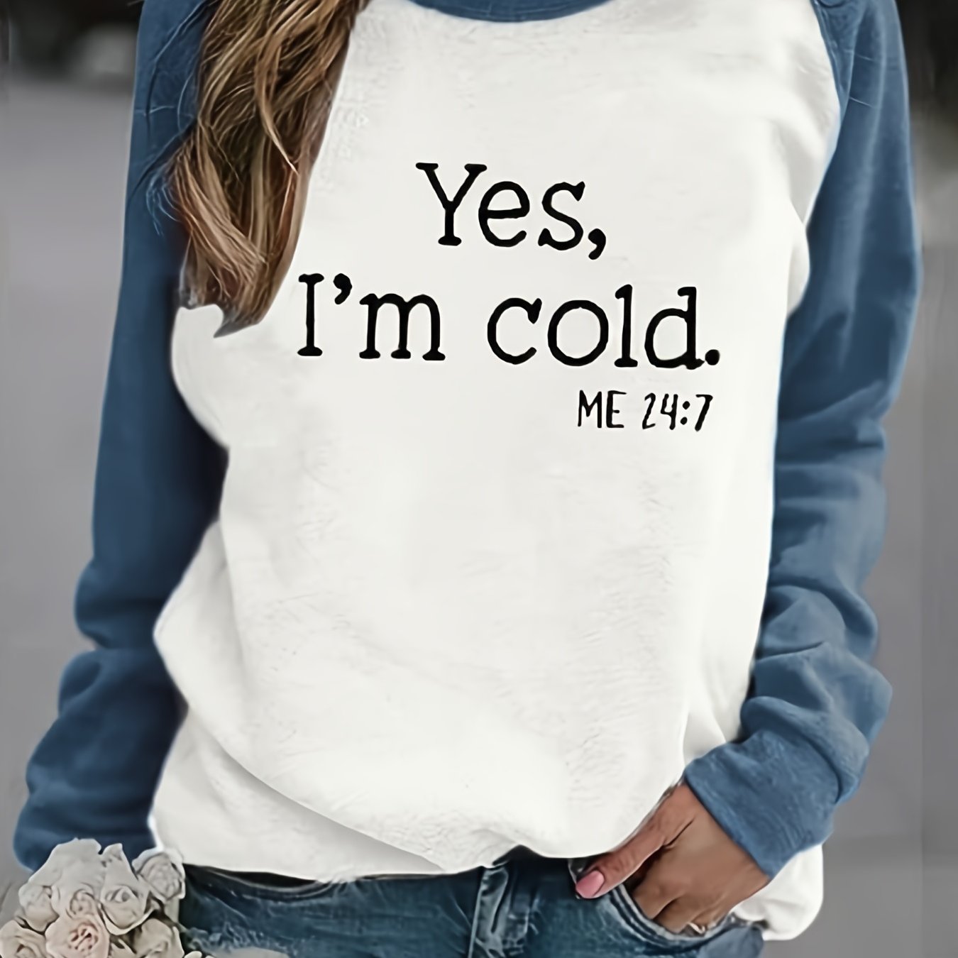 Sixsr Plus Size Casual Sweatshirt, Women's Plus Colorblock Slogan Print Long Sleeve Round Neck Sweatshirt