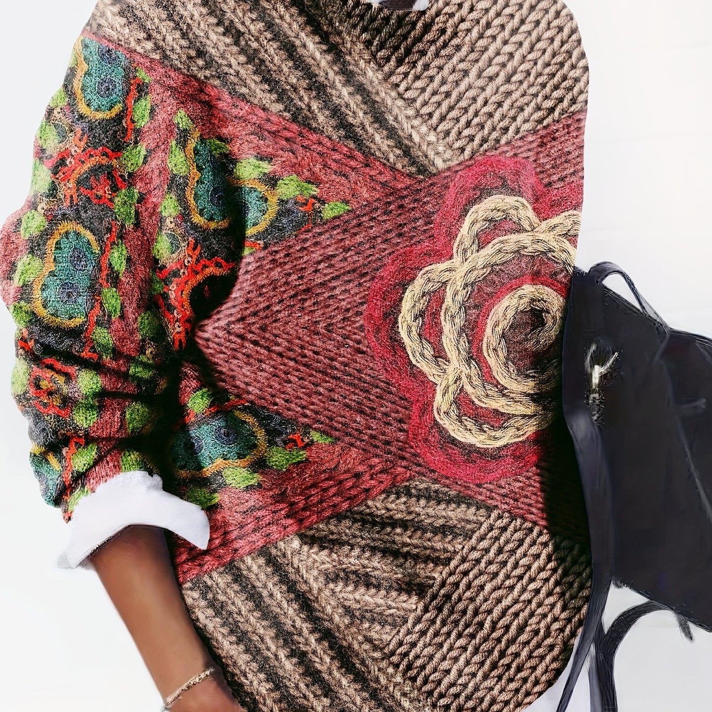 Sixsr Floral Pattern Thin Sweater, Casual Long Sleeve Sweater, Women's Clothing