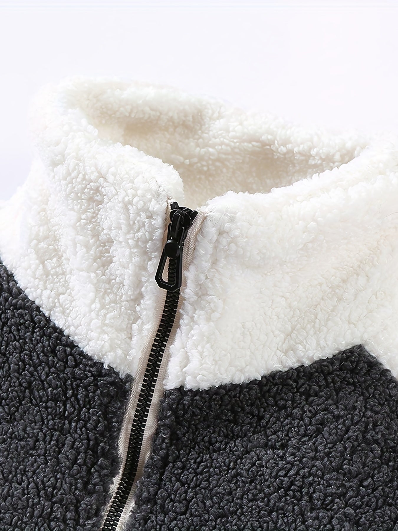 Sixsr Warm Plush Fleece Jacket, Men's Casual Color Block Stand Collar Jacket Coat For Fall Winter