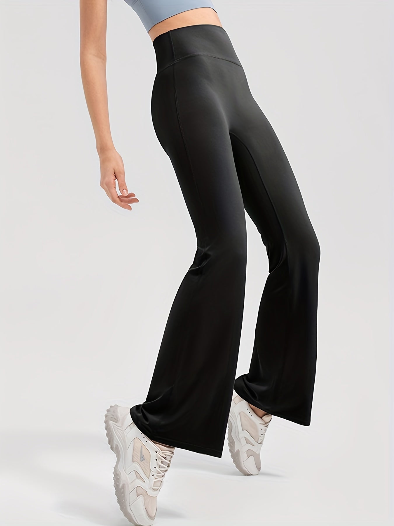 Sixsr 2pcs Solid Color High Waist Flare Pants, Butt Lifting Sports Running Bootcut Pants, Women's Activewear