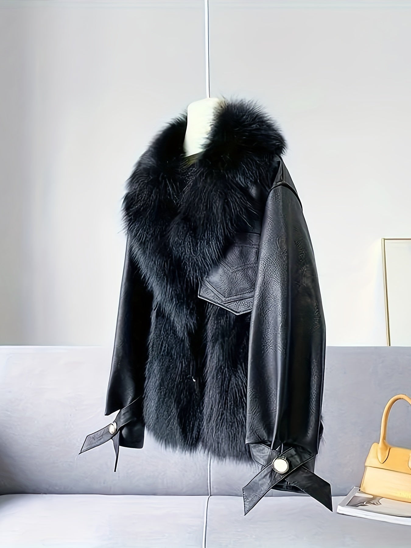 Sixsr Fluffy Trim Solid Warm Coat, Casual Open Front Long Sleeve Winter Outerwear, Women's Clothing