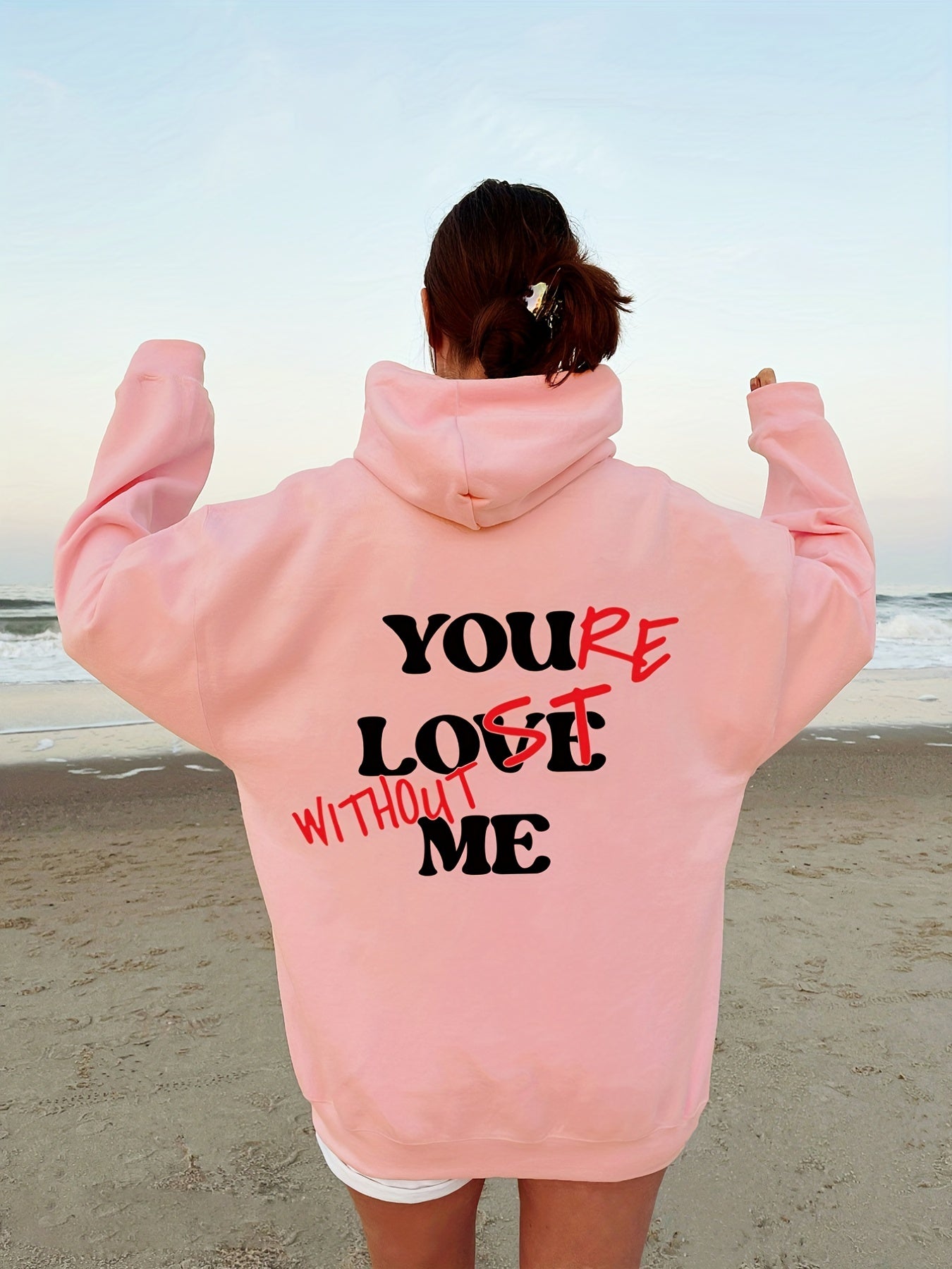 Sixsr Letter Print Back Hoodies, Casual Kangaroo Pocket Long Sleeve Sweatshirt, Women's Clothing