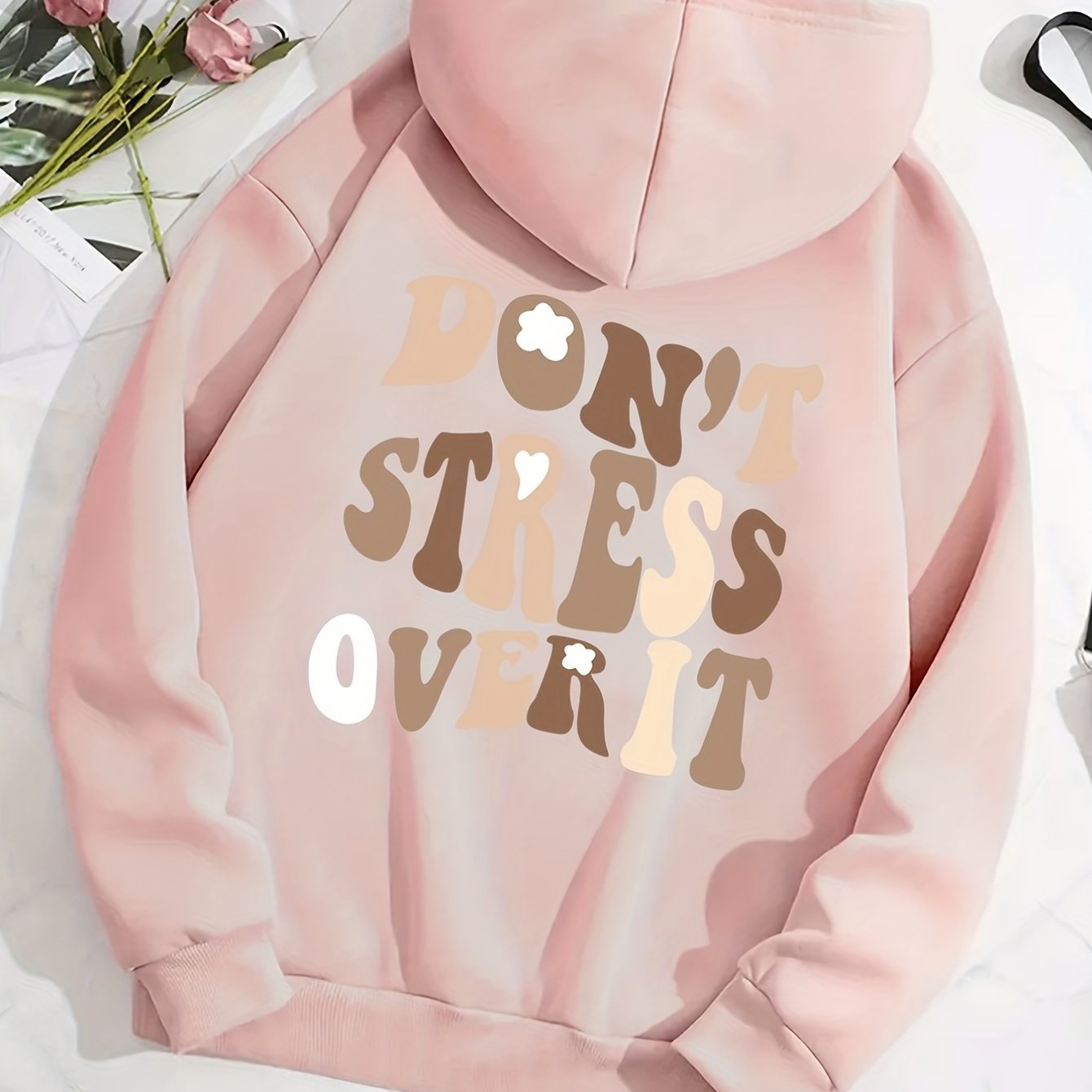 Sixsr Letters Graphic Hoodies, Long Sleeve Casual Everyday Kangaroo Pullover Tee Shirt, Women's Clothing
