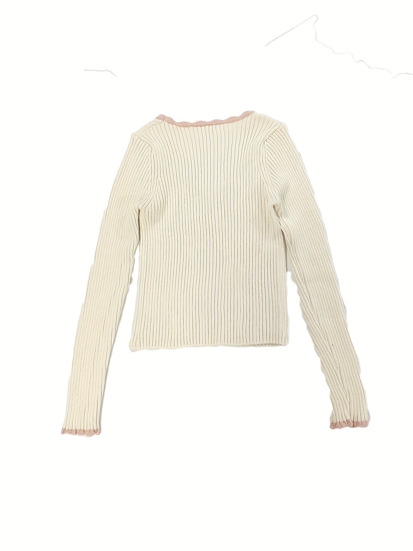 Sixsr Contrast Trim Scoop Neck Pullover Top, Casual Long Sleeve Slim Knit Sweater, Women's Clothing