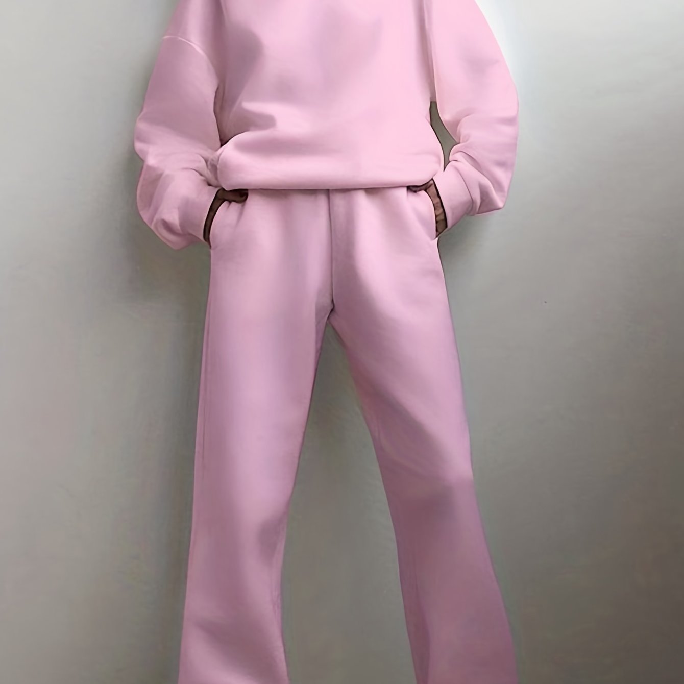 Sixsr Casual Solid Two-piece Set, Drop Shoulder Long Sleeve Hoodies & Elastic Waist Jogger Pants Outfits, Women's Clothing