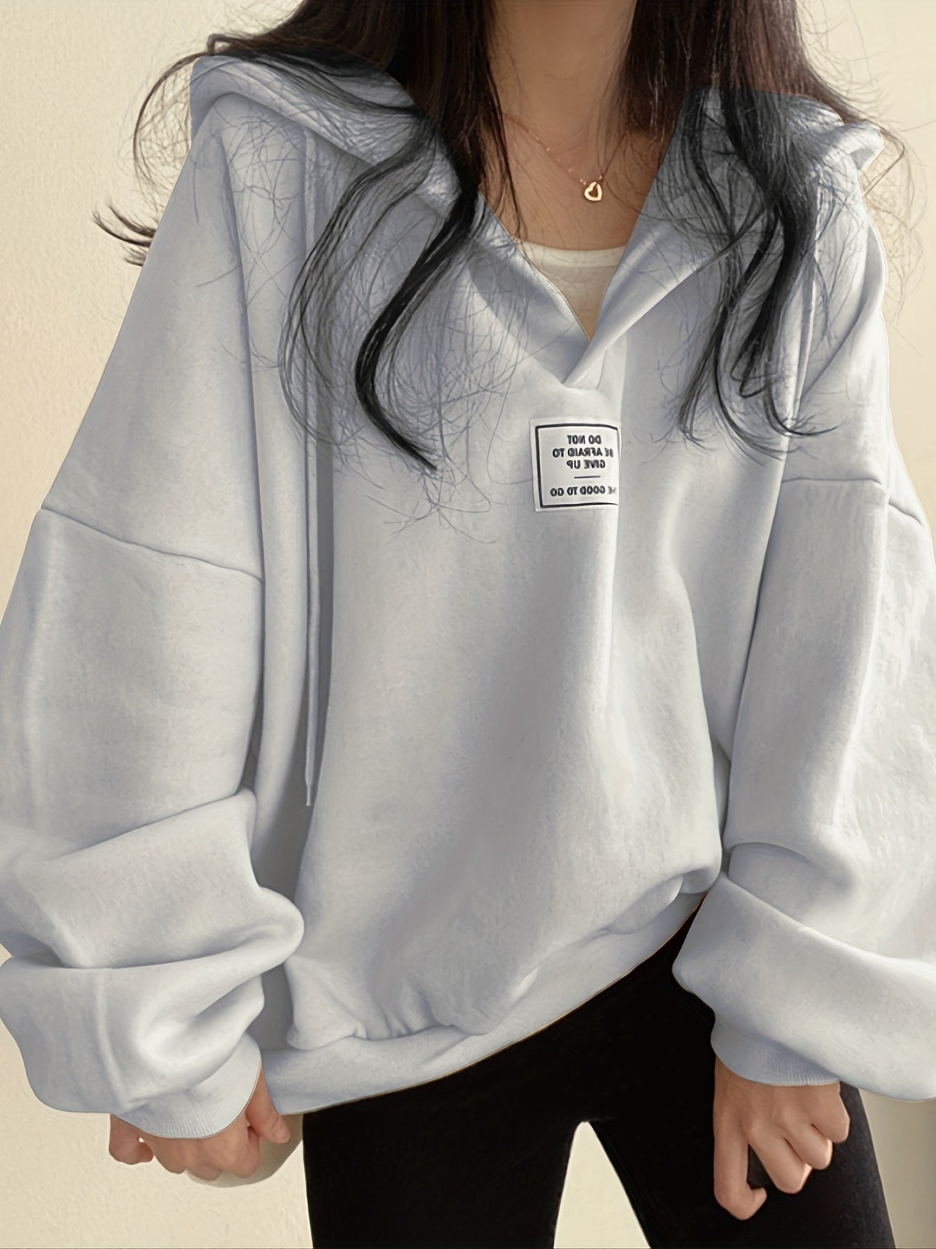Solid Active Hooded Sweatshirts, Drawstring Fleece Lined Loose Hoodie, Women's Clothing