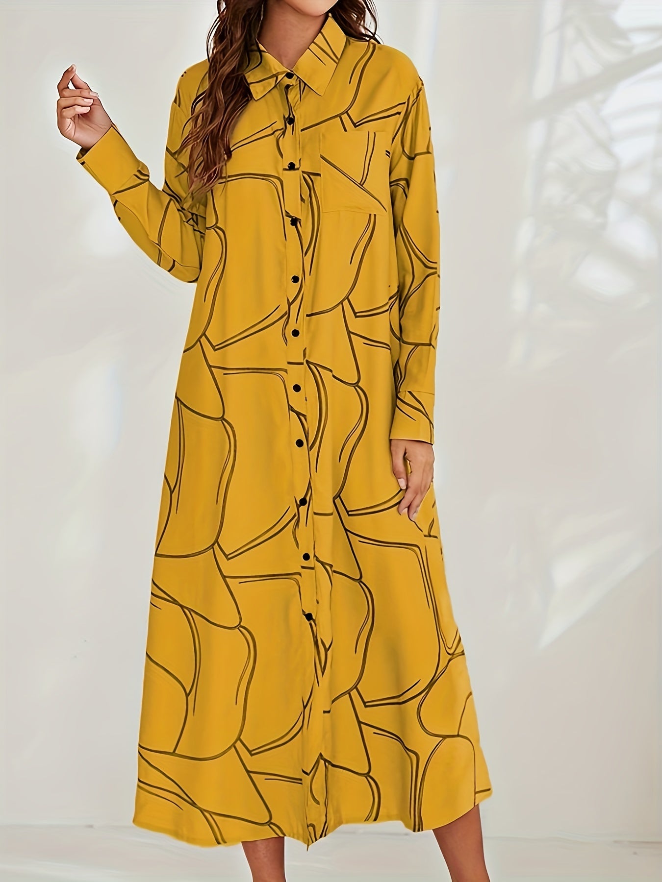 Sixsr Floral Print Button Front Dress, Casual Long Sleeve Lapel Dress, Women's Clothing