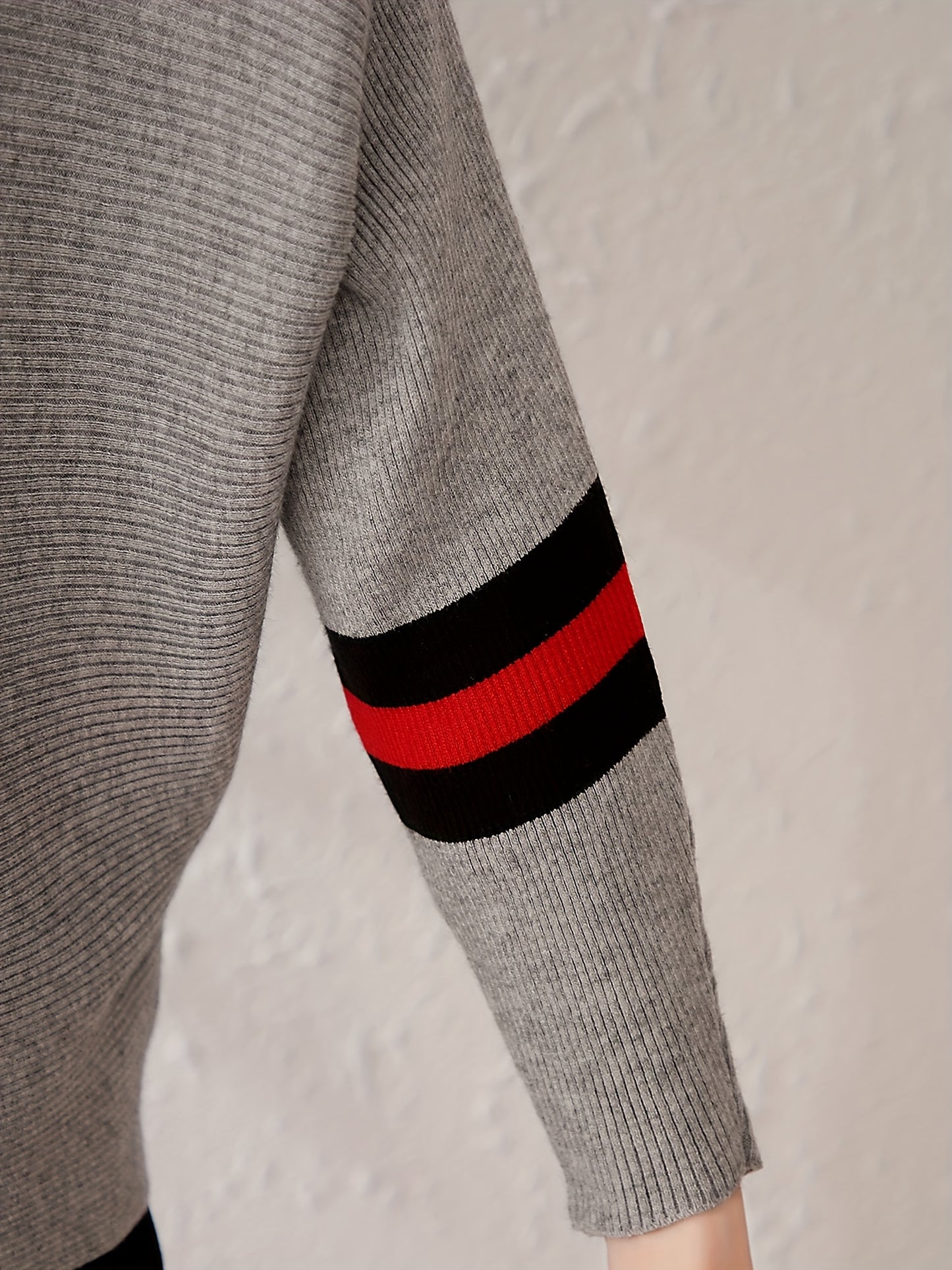 Sixsr Color Block Boat Neck Knit Sweater, Elegant Batwing Sleeve Sweater, Women's Clothing
