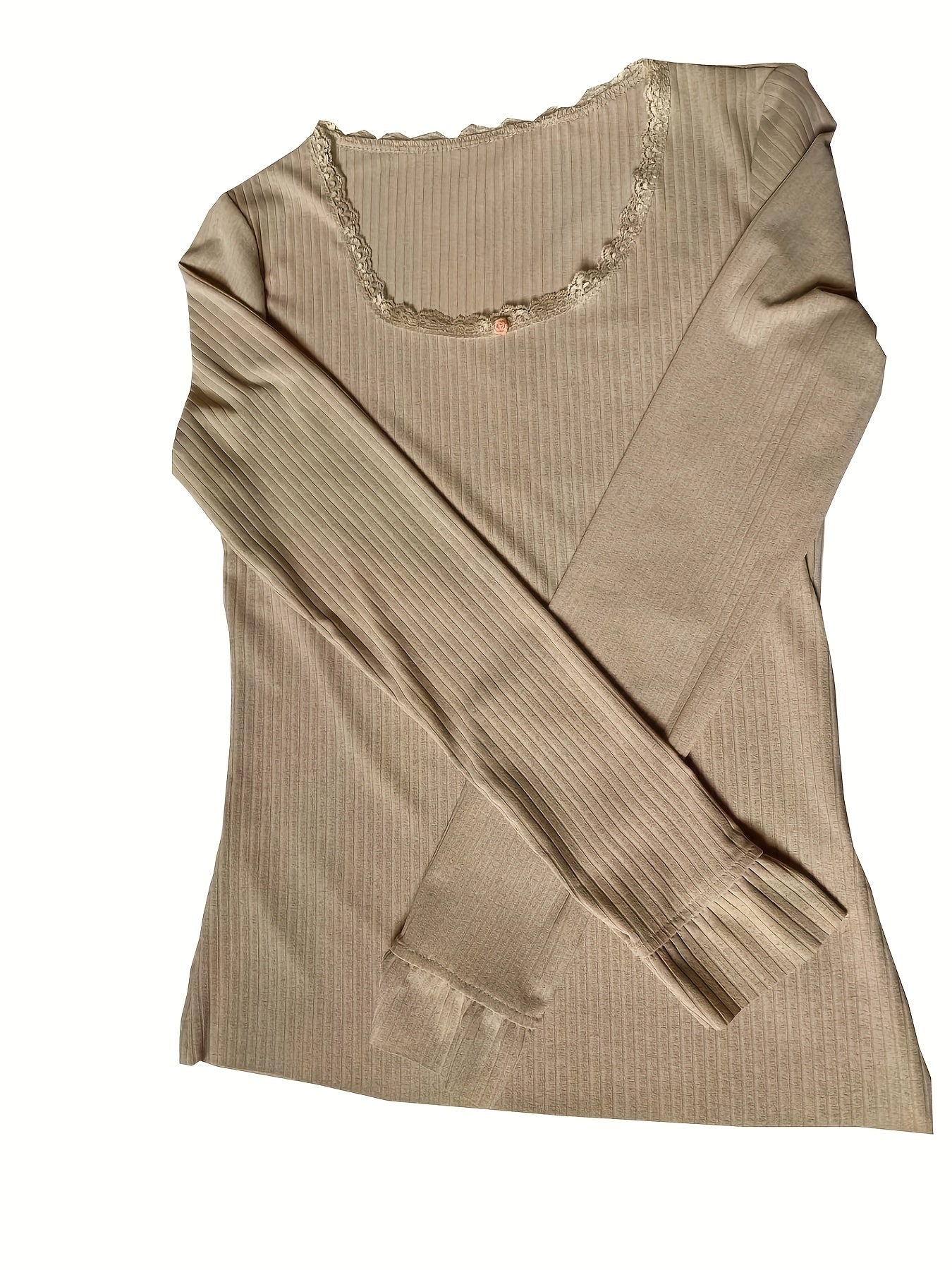 Sixsr Plus Size Elegant Sweater, Women's Plus Contrast Lace Ribbed Mini Decor Long Sleeve Thin Sweater