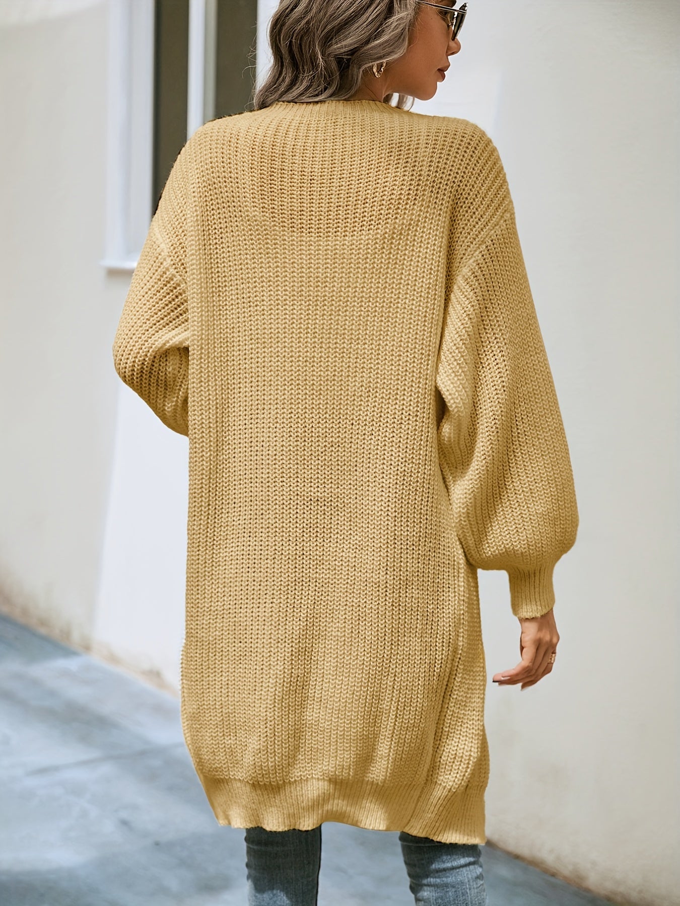 Sixsr Drop Shoulder Solid Knit Cardigan, Open Front Long Sleeve Sweater, Women's Clothing