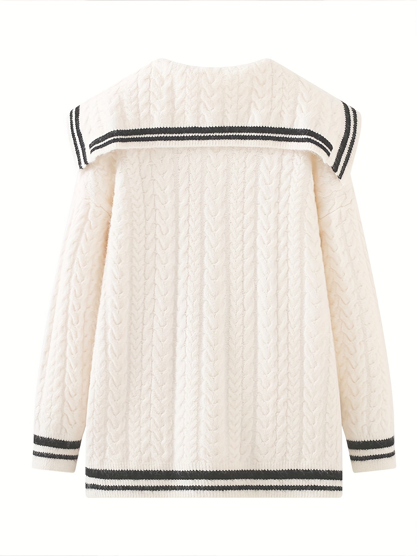 Sixsr Bow Tie Knit Sweater, Casual Sailor Collar Long Sleeve Sweater For Fall & Winter, Women's Clothing